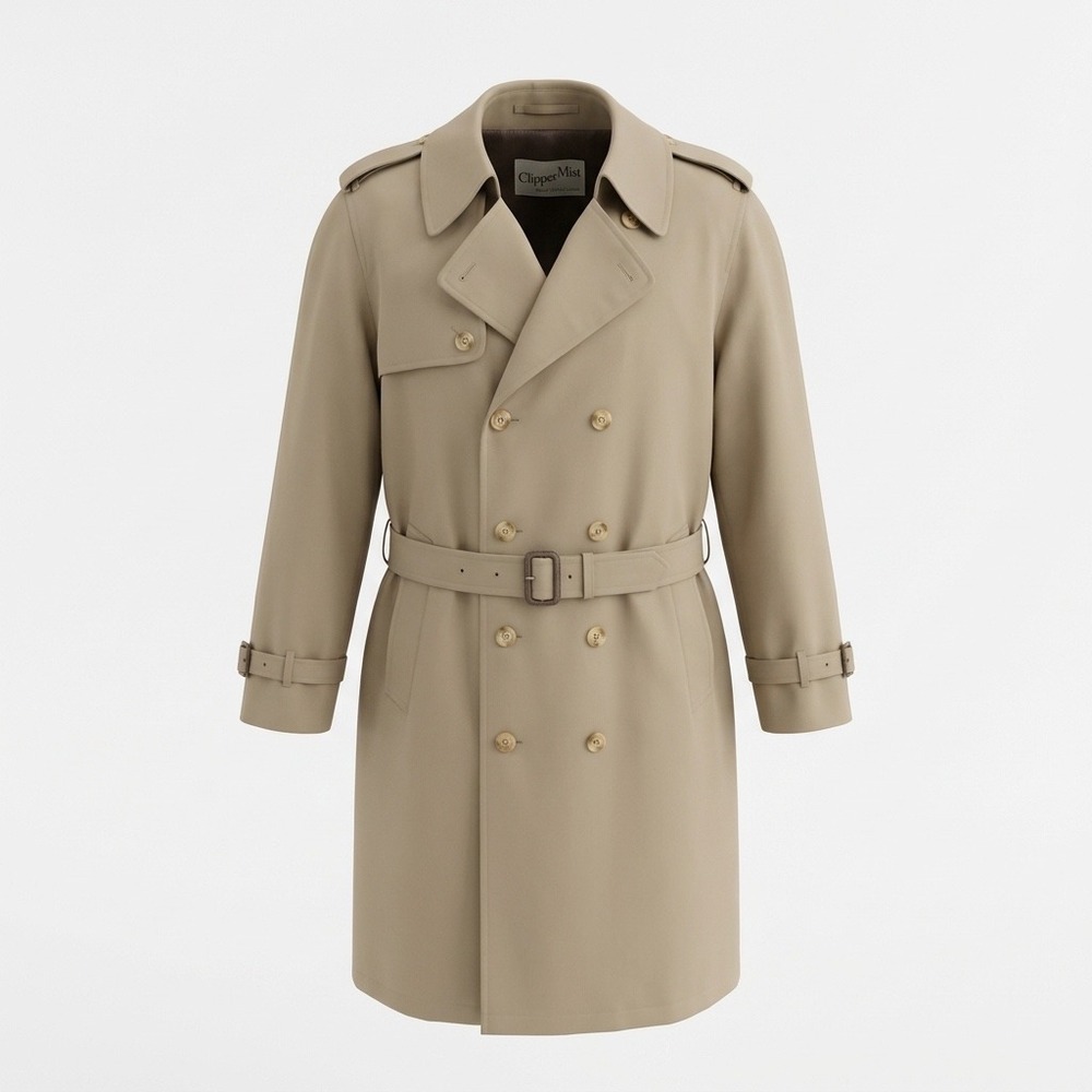 VTG Clipper Mist Double Breasted Trench Coat 46L Tan Removable Faux Fur Liner